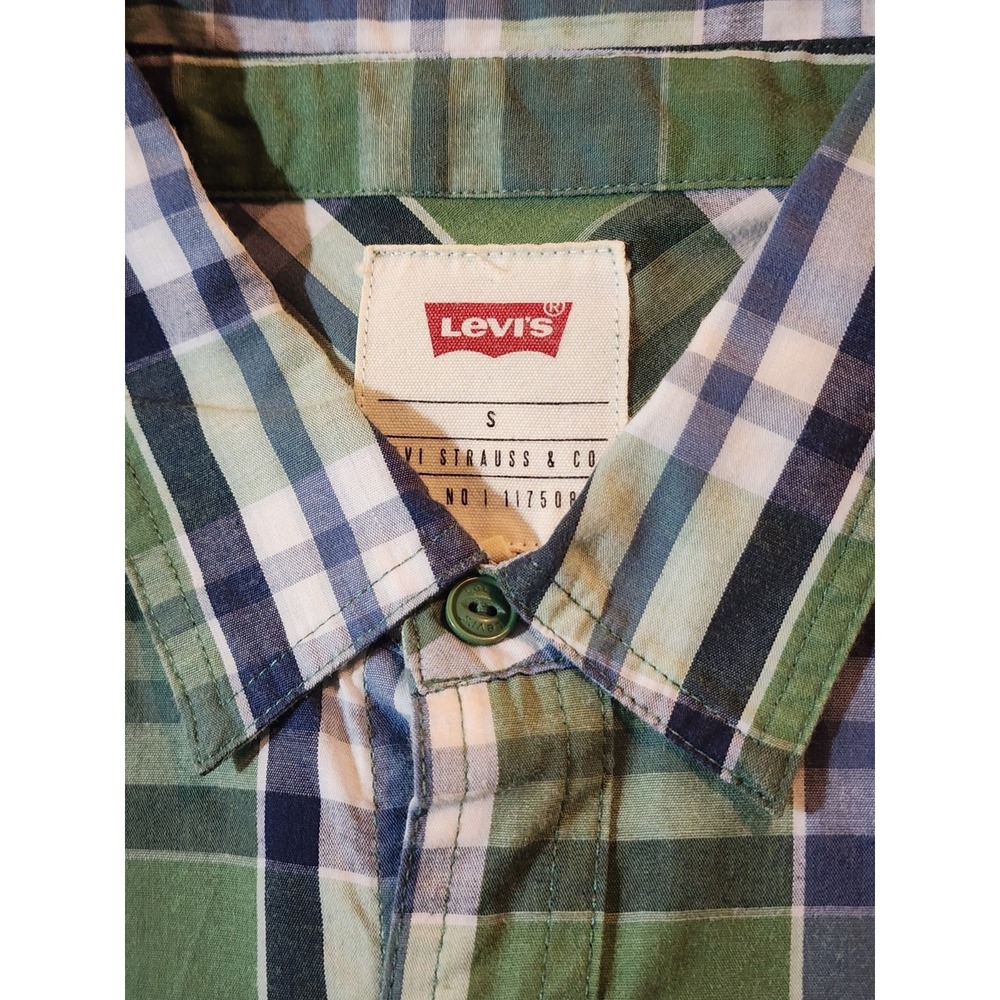 Levi's Mens Shirt, Size S, Green Plaid, Button Down, Short Sleeve, Cotton - Picture 3 of 7